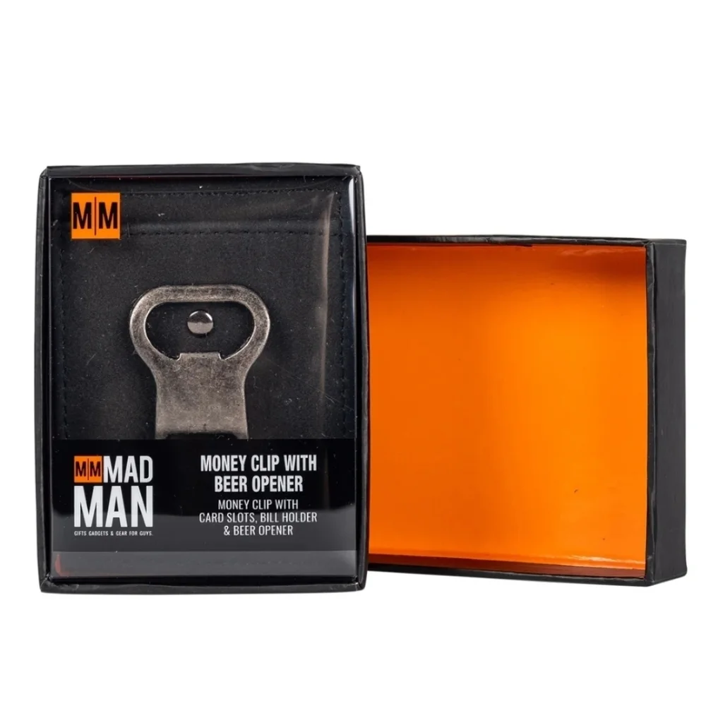 Men's Leather Money Clip With Bottle Opener,Color Black, Retail Price$24.95 USD